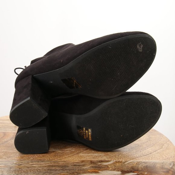 NWOT Black Faux Vegan Suede Ankle Booties Boots Sock Boot Chunky Heel Size 8.5 - Picture 7 of 8